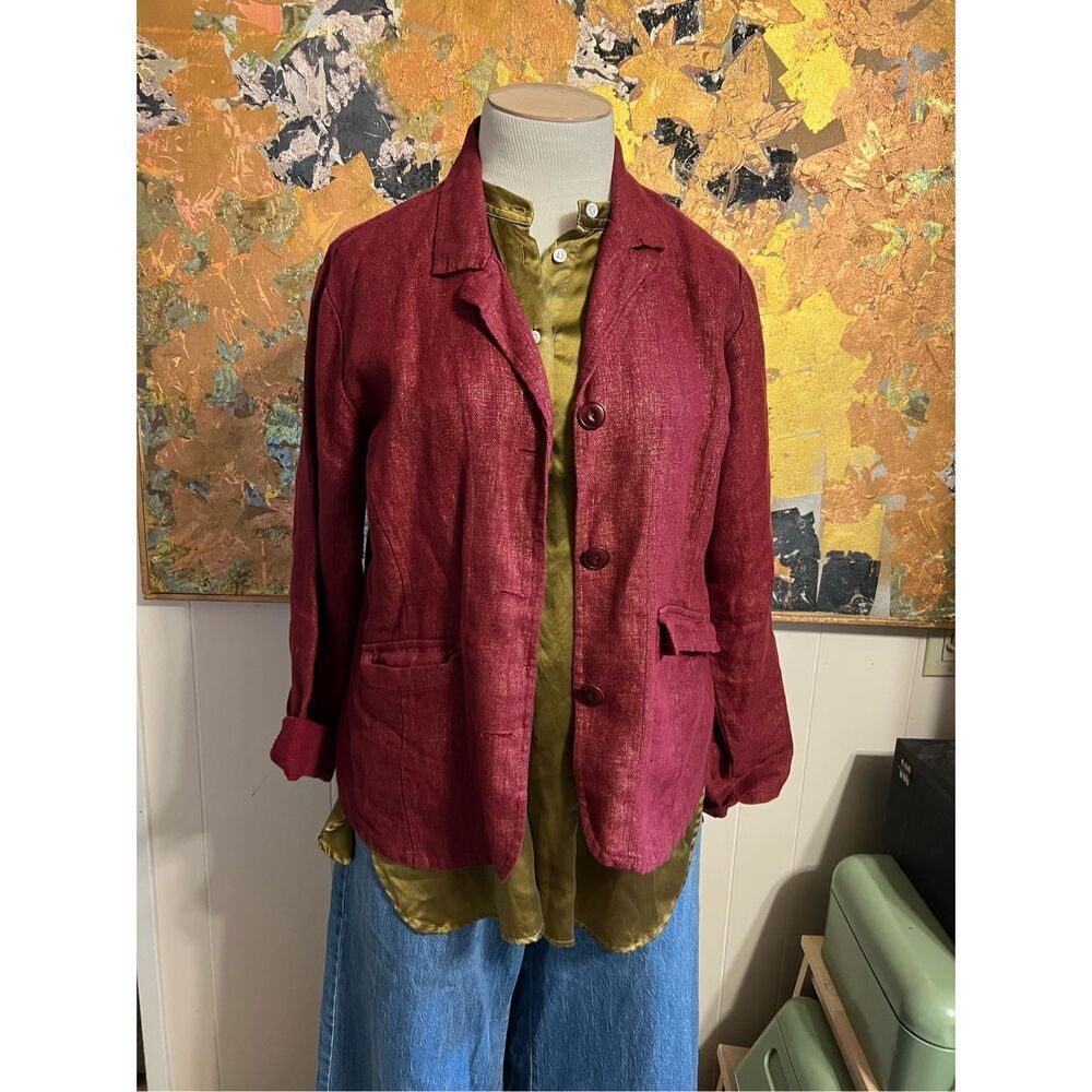 Flax Burgundy Linen Blend Blazer Jacket